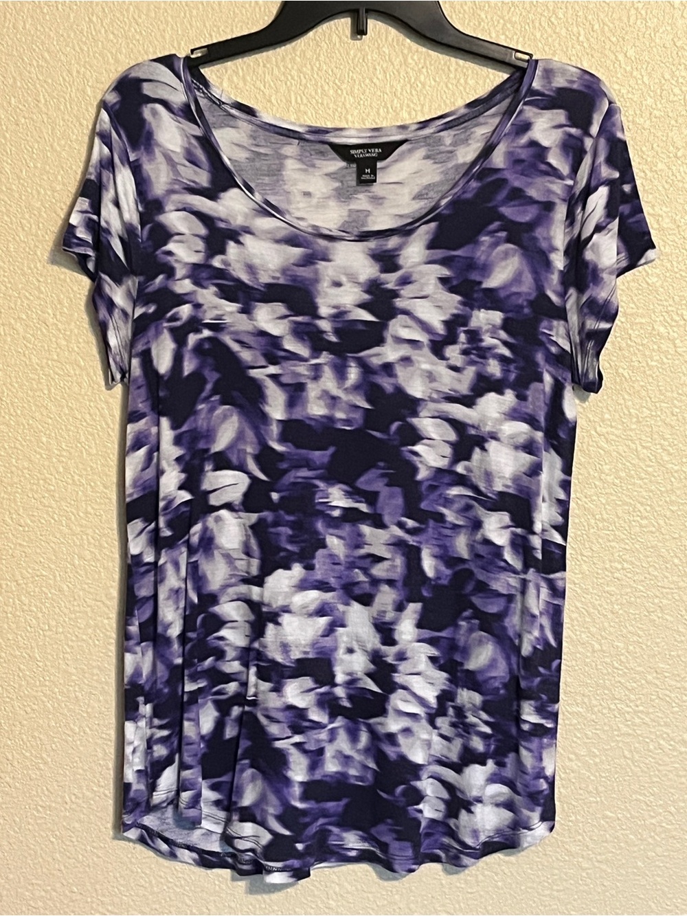 Simply Vera Vera Wang Women’s S Purple & White Short Sleeve Scoop Neck Top